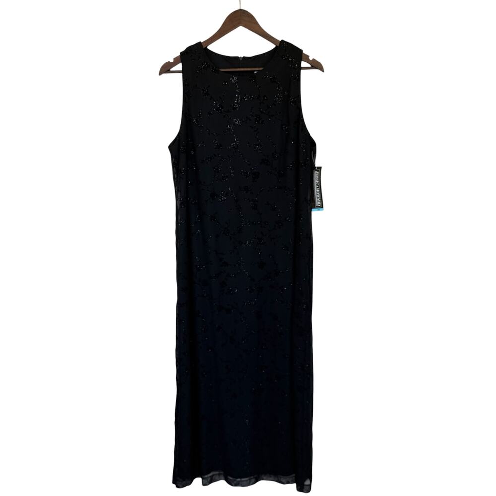 Jessica Howard Black on Black Floral Semi-Formal Maxi Dress - Size 16 - NWT